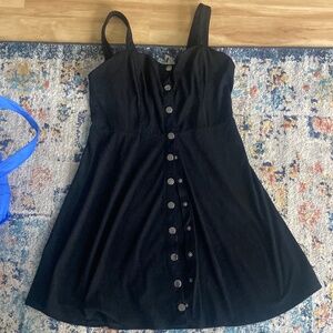 Black suede snap front fall dress